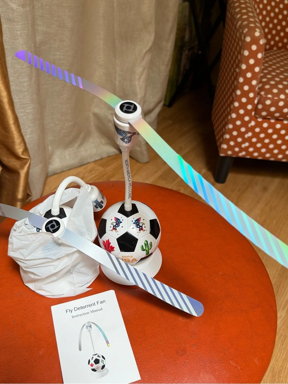 Table Top Fly Repellent Fan to Keep Flies Away from Food- Set of 2 Soccer Themed